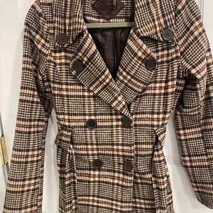 JuJu Brown Plaid Double-Breasted Trench Coat